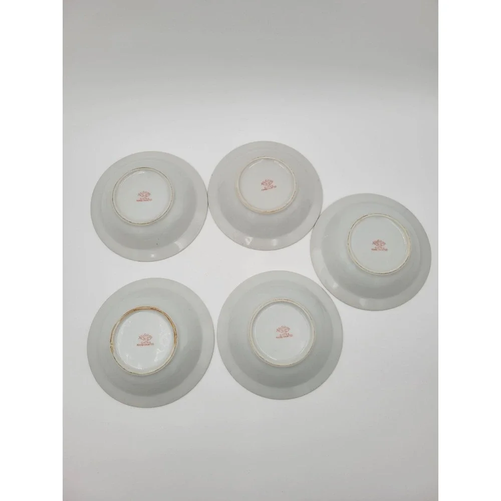 Set of 5 Vintage‎ NS Kutani Japan KUT21 berry dessert Bowls pink beaded textured